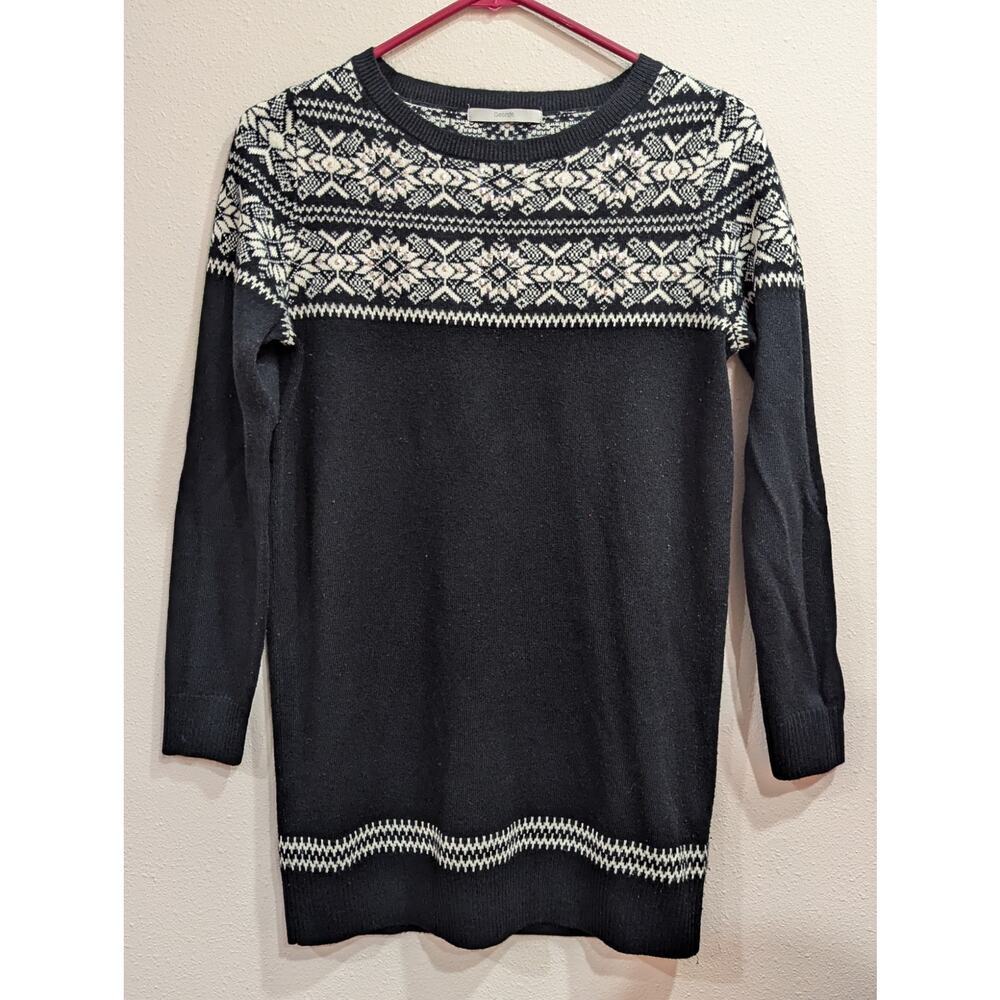 Pretty black Fair Isle style sweater dress w/ white collar knit by George size 8